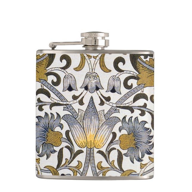 William Morris Lodden Floral Pattern: Blue Gold  Hip Flask (Front)