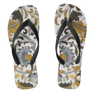 William Morris Lodden Floral Pattern: Blue Gold Jandals