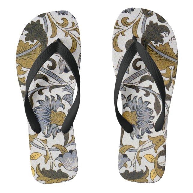 William Morris Lodden Floral Pattern: Blue Gold  Jandals (Footbed)