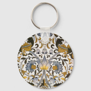 William Morris Lodden Floral Pattern: Blue Gold Key Ring