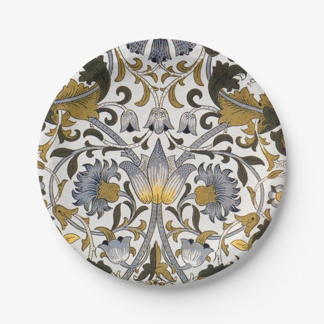 William Morris Lodden Floral Pattern: Blue Gold  Paper Plate (Front)