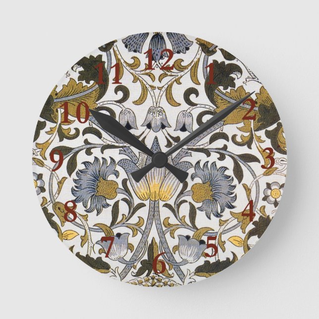 William Morris Lodden Floral Pattern: Blue Gold  Round Clock (Front)
