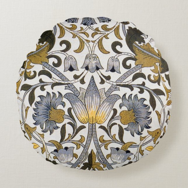 William Morris Lodden Floral Pattern: Blue Gold  Round Cushion (Front)