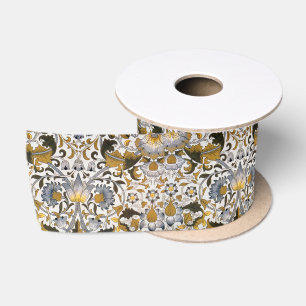 William Morris Lodden Floral Pattern: Blue Gold Satin Ribbon