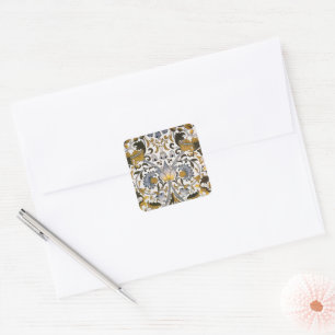 William Morris Lodden Floral Pattern: Blue Gold  Square Sticker