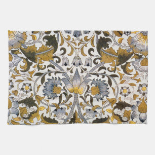 William Morris Lodden Floral Pattern: Blue Gold Tea Towel