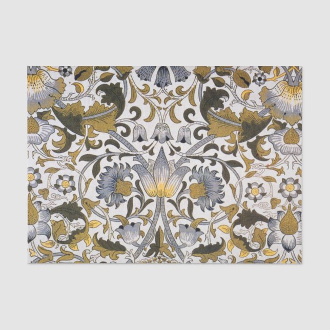 William Morris Lodden Floral Pattern: Blue Gold  Tissue Paper (Front)