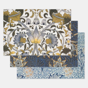William Morris Lodden Floral Pattern: Blue Gold Wrapping Paper Sheet