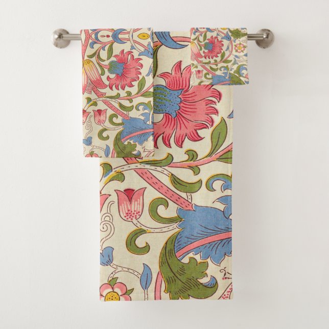 William Morris Lodden Floral Pattern Pastel  Bath Towel Set (Insitu)