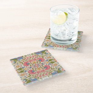 William Morris Lodden Floral Pattern Pastel Glass Coaster