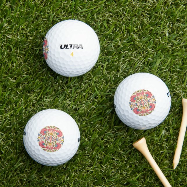 William Morris Lodden Floral Pattern Pastel  Golf Balls (Insitu Grass)