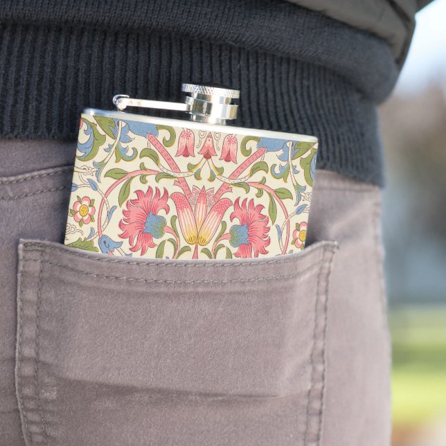 William Morris Lodden Floral Pattern Pastel  Hip Flask (In Situ)