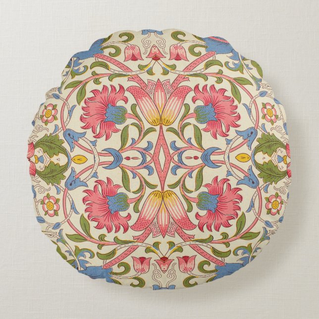 William Morris Lodden Floral Pattern Pastel  Round Cushion (Front)