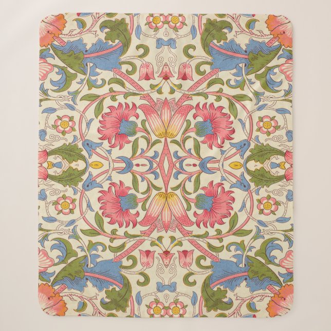 William Morris Lodden Floral Pattern Pastel  Sherpa Blanket (Front)