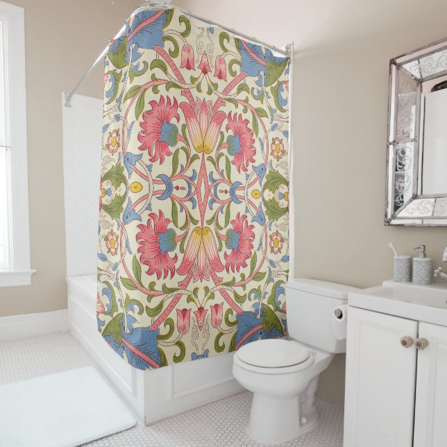 William Morris Lodden Floral Pattern Pastel  Shower Curtain (In Situ)