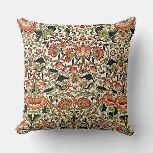 William Morris Lodden Flowers Foliage Green Pink Cushion