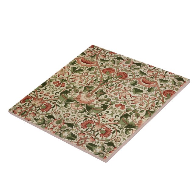 William Morris Lodden Flowers Foliage Green Pink   Tile (Side)