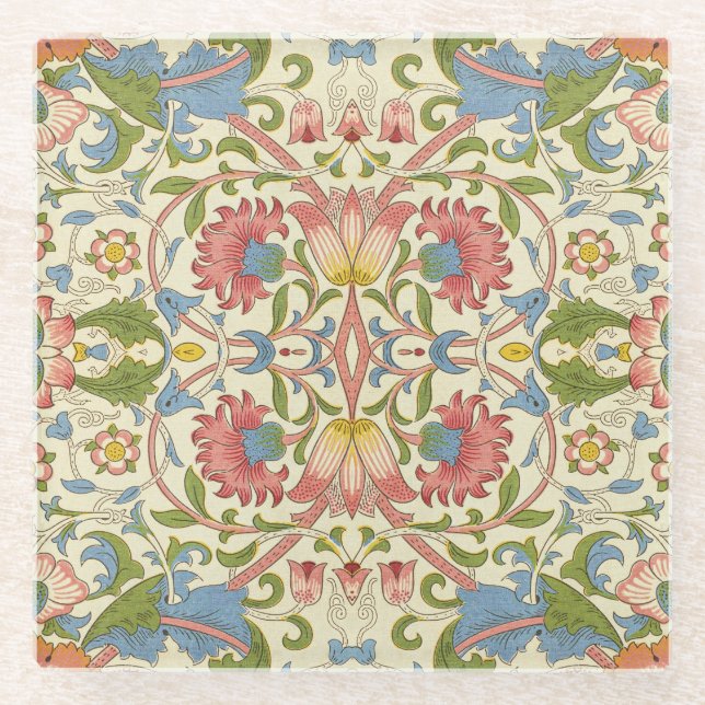 William Morris Loddon Blossom Floral Patterns Glass Coaster (Front)