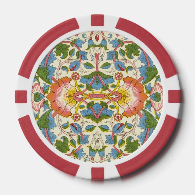 William Morris Loddon Blossom Floral Patterns Poker Chips (Front)