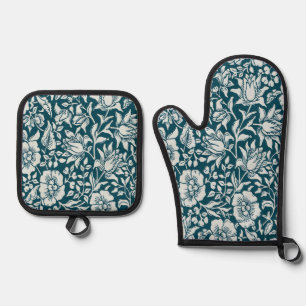 William Morris Mallow Floral Vintage Design Oven Mitt & Pot Holder Set