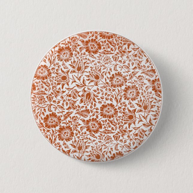 William Morris Mallow Pattern: Terracotta Floral 6 Cm Round Badge (Front)