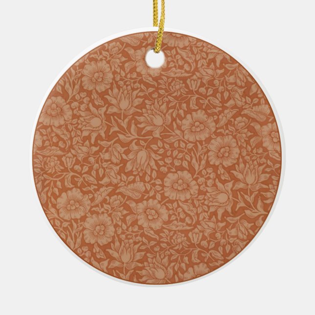 William Morris Mallow Pattern: Terracotta Floral Ceramic Tree Decoration (Front)