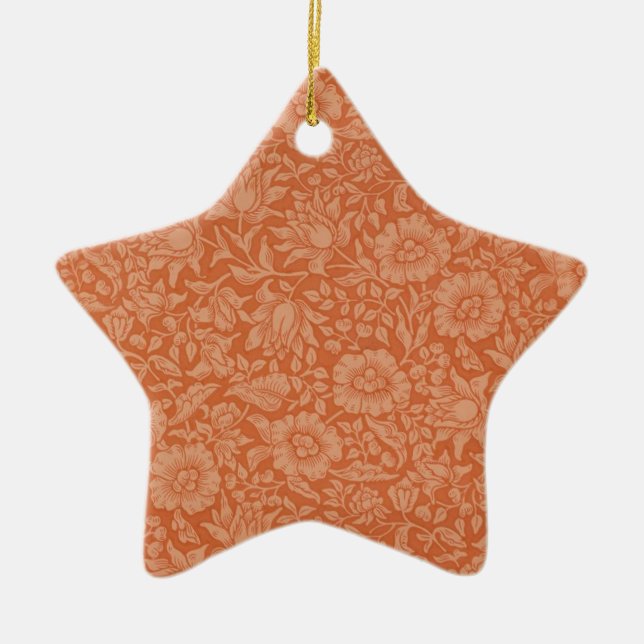 William Morris Mallow Pattern: Terracotta Floral Ceramic Tree Decoration (Front)