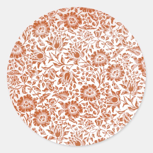 William Morris Mallow Pattern: Terracotta Floral Classic Round Sticker (Front)