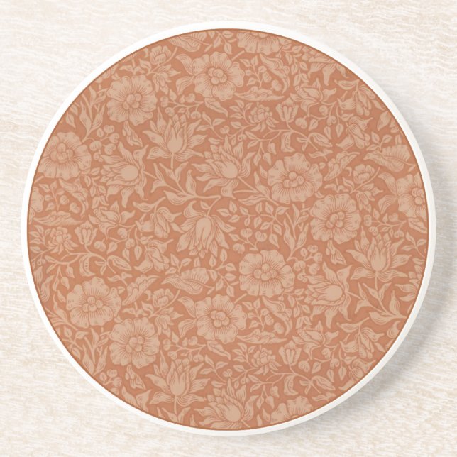 William Morris Mallow Pattern: Terracotta Floral Coaster (Front)
