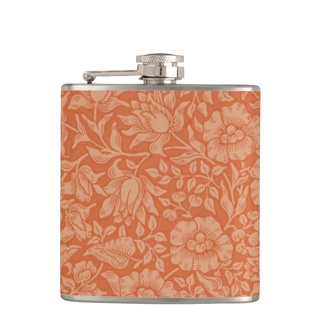 William Morris Mallow Pattern: Terracotta Floral Hip Flask (Front)