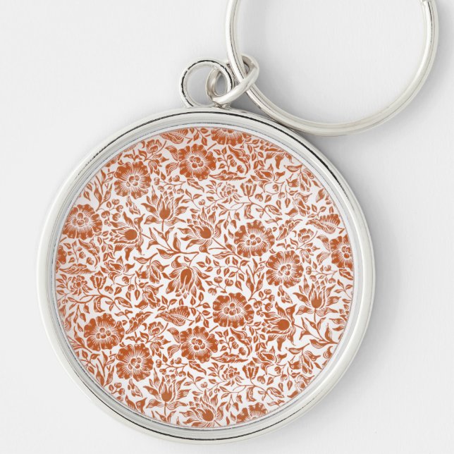 William Morris Mallow Pattern: Terracotta Floral Key Ring (Front)