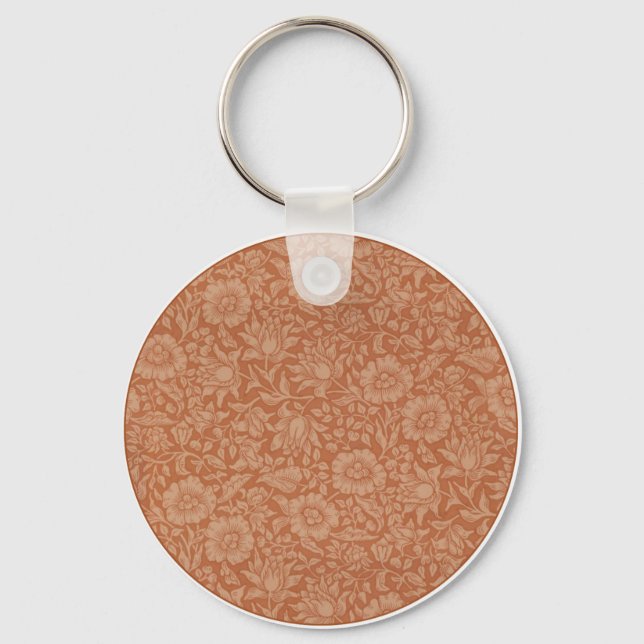 William Morris Mallow Pattern: Terracotta Floral Key Ring (Front)