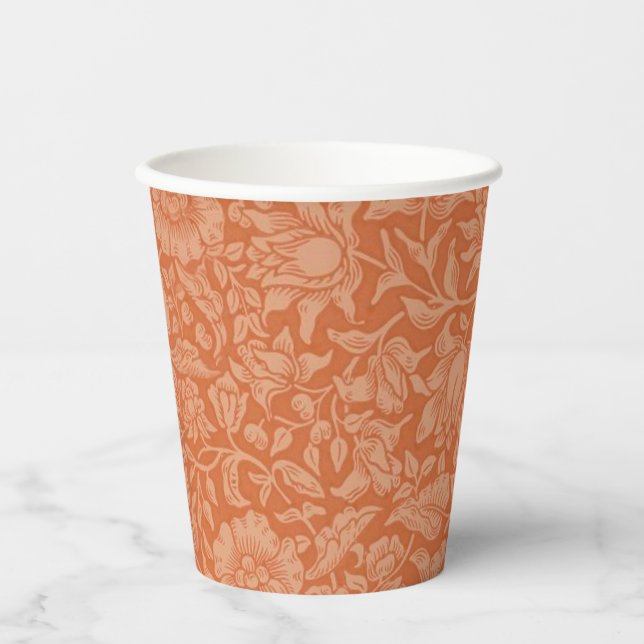 William Morris Mallow Pattern: Terracotta Floral Paper Cups (Front)