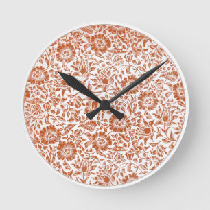 William Morris Mallow Pattern: Terracotta Floral Round Clock