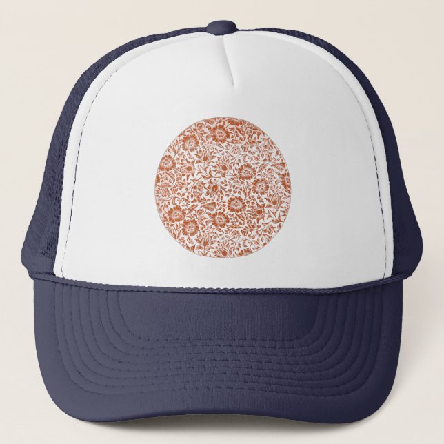 William Morris Mallow Pattern: Terracotta Floral Trucker Hat (Front)