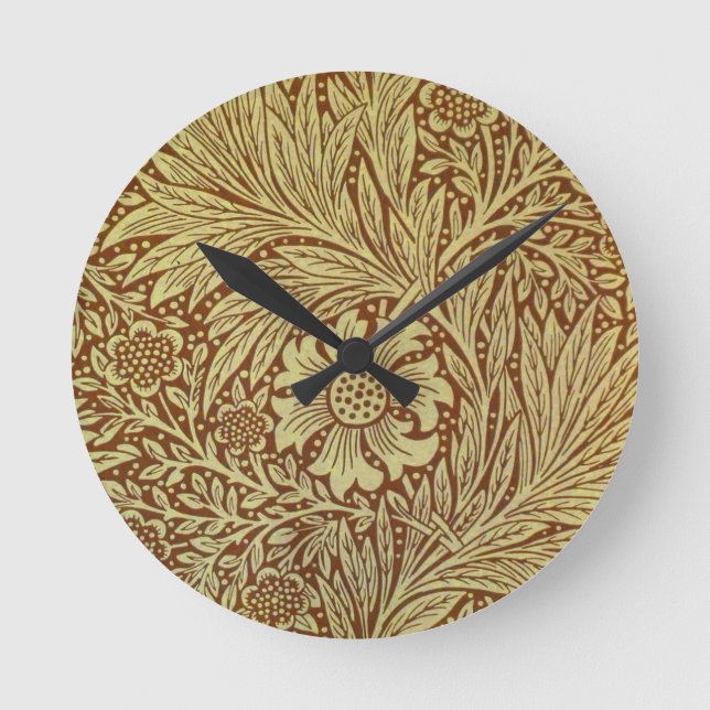 William Morris Marigold Antique Flower Pattern Round Clock (Front)