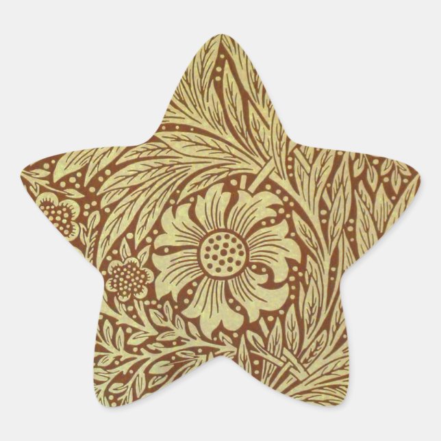 William Morris Marigold Antique Flower Pattern Star Sticker (Front)