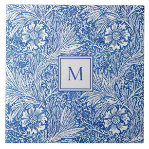 William Morris Marigold Blue Monogram Tile