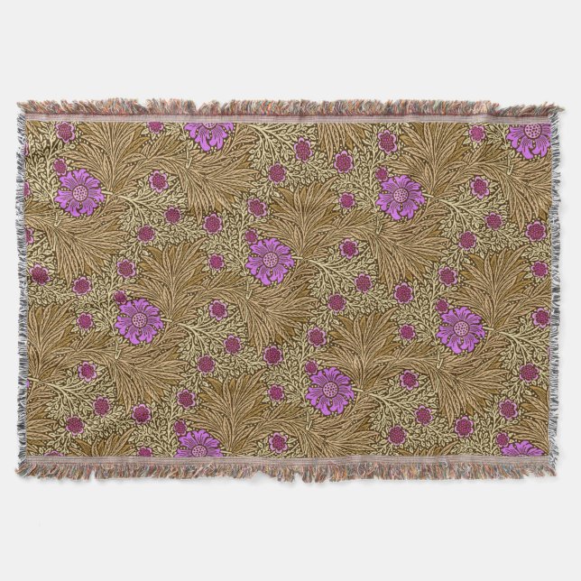 William Morris Marigold, Brown, Beige and Violet Throw Blanket (Front)