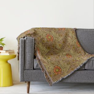 William Morris Marigold, Copper Brown and Orange Throw Blanket