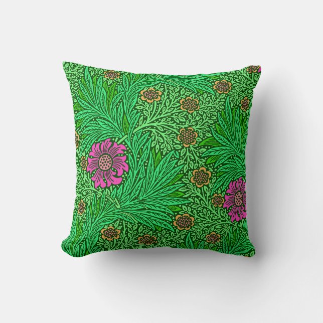 William Morris Marigold, Emerald Green & Fuchsia Cushion (Front)