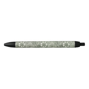 William Morris Marigold Green Floral Art Print Black Ink Pen