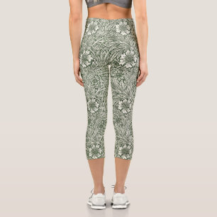 William Morris Marigold Green Floral Art Print Capri Leggings