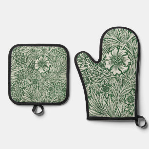 william morris marigold green floral flower oven mitt & pot holder set