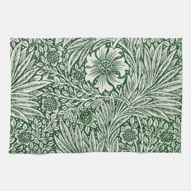 william morris marigold green floral flower tea towel (Horizontal)