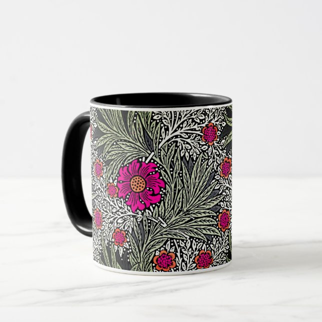 William Morris Marigold, Grey / Grey, and Fuchsia  Mug (Front Left)