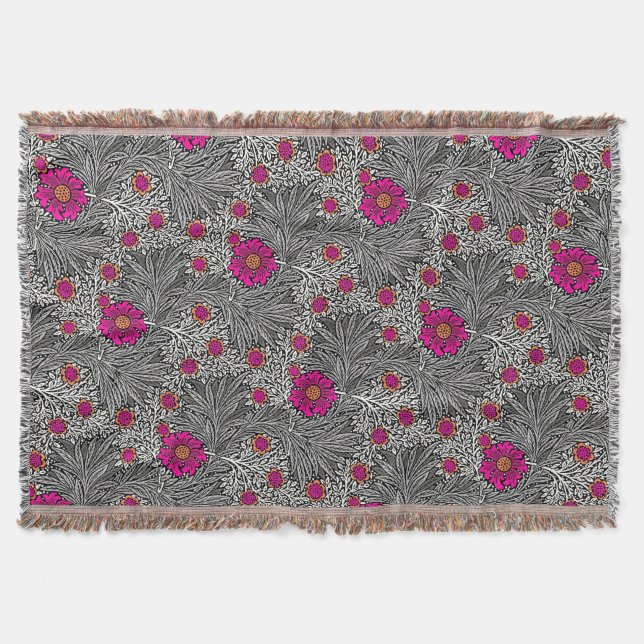 William Morris Marigold, Grey / Grey, and White Th Throw Blanket (Front)