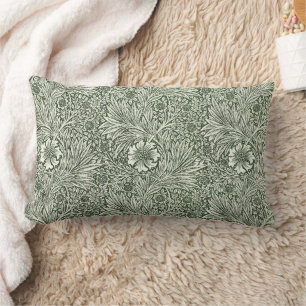 William Morris Marigold Vintage Green Floral Lumbar Cushion