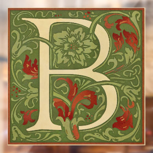 William Morris Monogram Letter B Floral Red Green