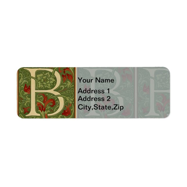 William Morris Monogram Letter B Floral Red Green (Front)